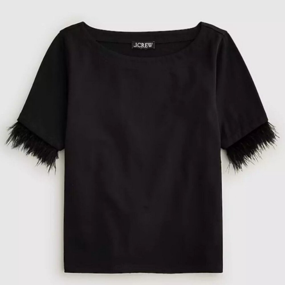 J.Crew Mariner jersey cropped boatneck T-shirt with feathers - Picture 4 of 9